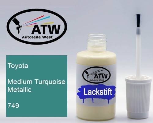 Toyota, Medium Turquoise Metallic, 749: 20ml Lackstift, von ATW Autoteile West.